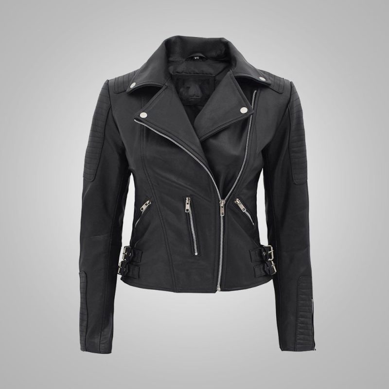 nikkiroumelblackleatherbikerjacket