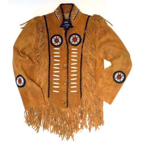 Men's Tan Fringe Jacket Cow Hide Stylish Suede Jacket - Shearling leather