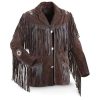 Men's Bluish Brown Suede Western Cowboy Leather Jacket Fringe Bones - Shearling leather