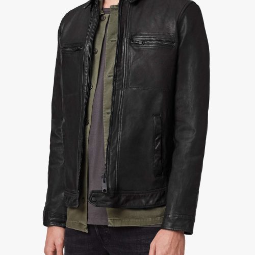 pure black leather jacket for men