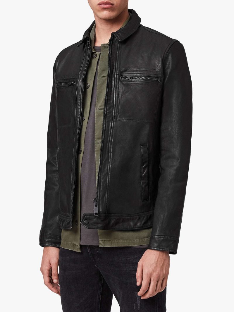 pure black leather jacket for men