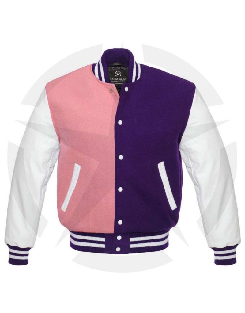 purple and pink varsity jacket