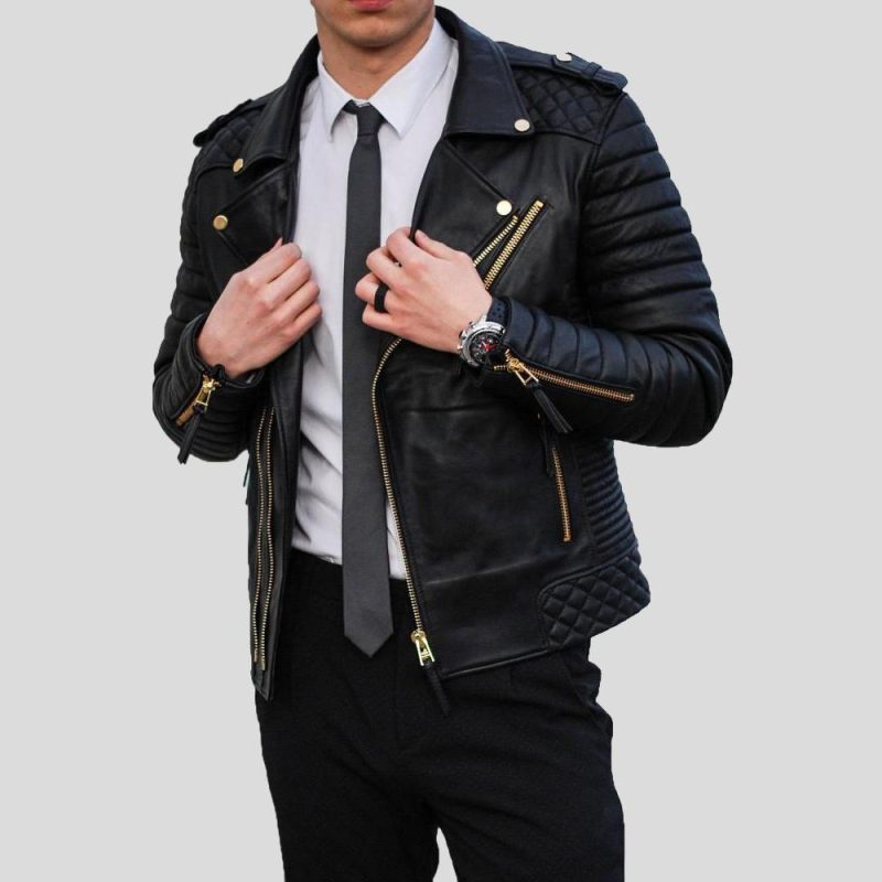 quilted leather jacket byron black 2