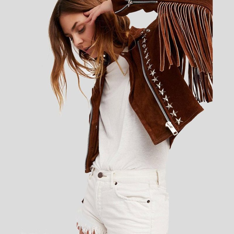 studded leather jacket fringes nora brown 1