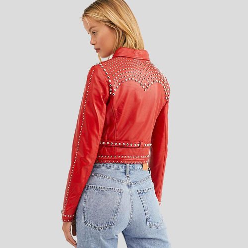 studded leather jacket isabel red 2