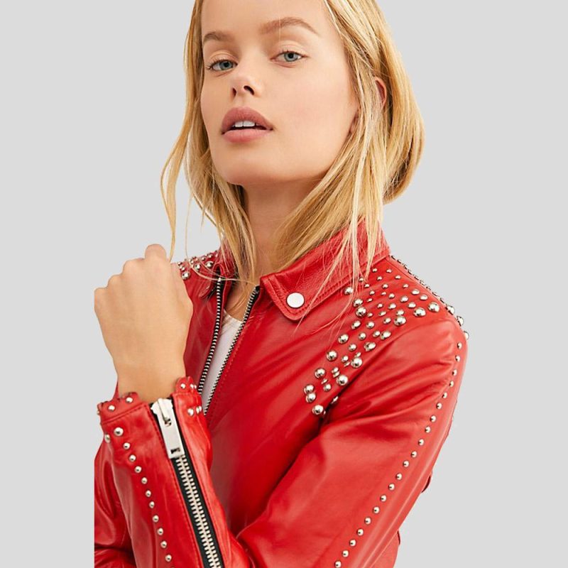 studded leather jacket isabel red 3