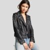 Jasmine Black Studded Leather Jacket - Shearling leather