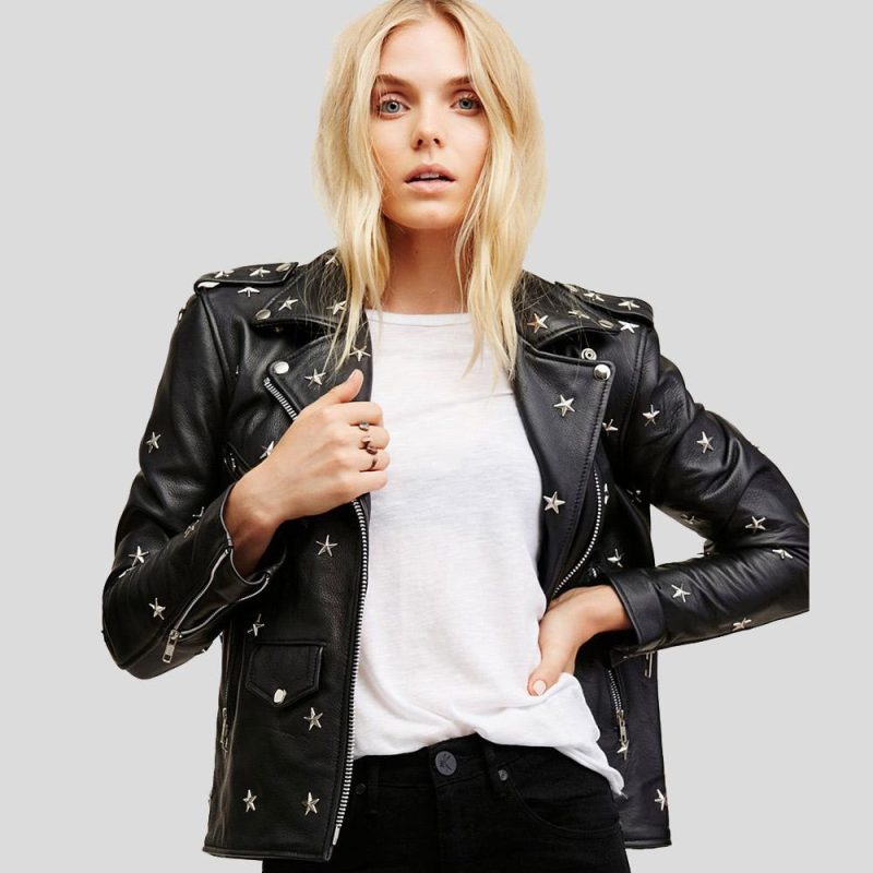 studded leather jacket khloe black 1