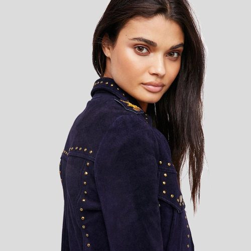 studded leather jacket suede eliza blue 4