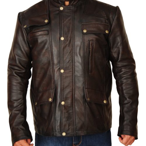 stylish dark brown men leather jacket