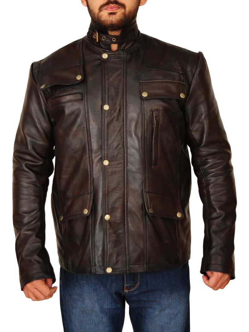 stylish dark brown men leather jacket