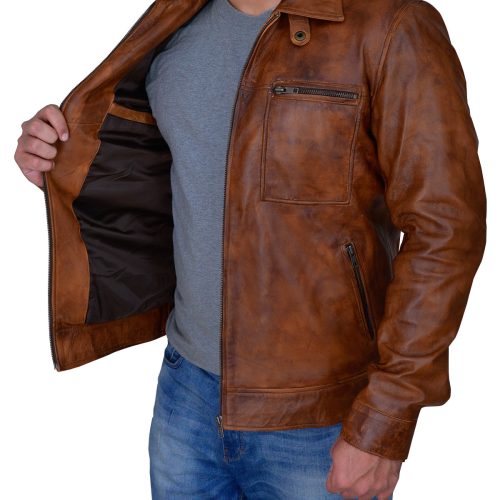 stylish distressed brown leather jacket