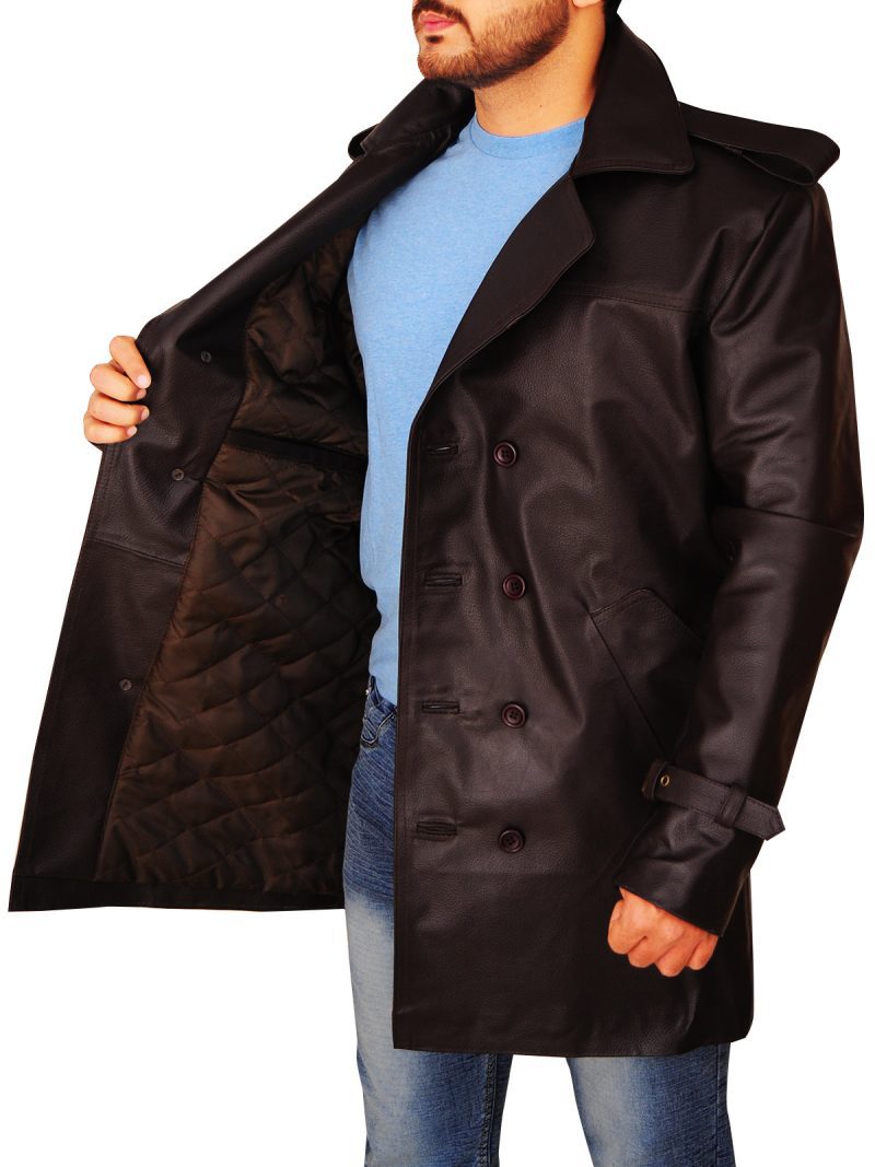 stylish men leather peacoat