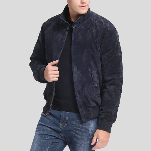 suede bomber leather jacket admiral navy 5