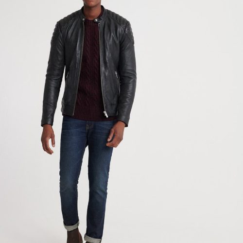 trending men black leather jacket 1