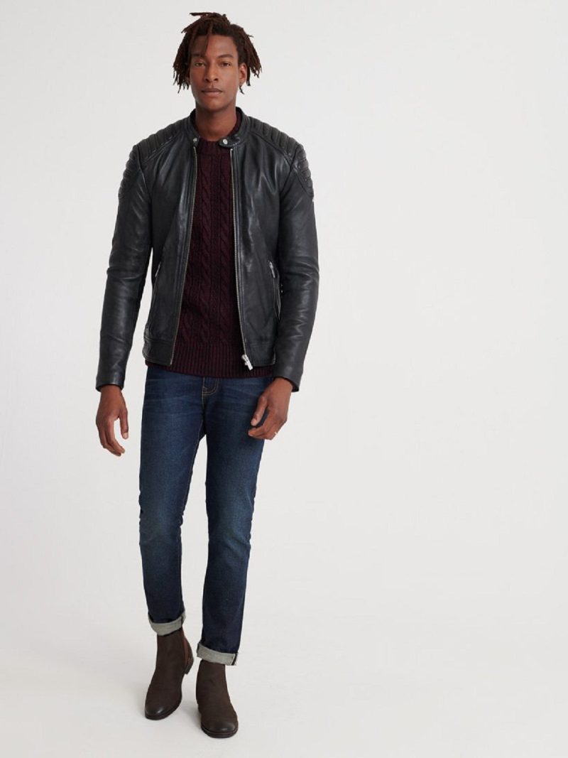 trending men black leather jacket 1