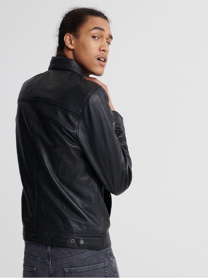 trending men black leather jacket 3