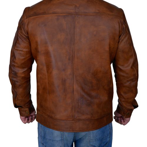 trendy distressed brown leather jacket