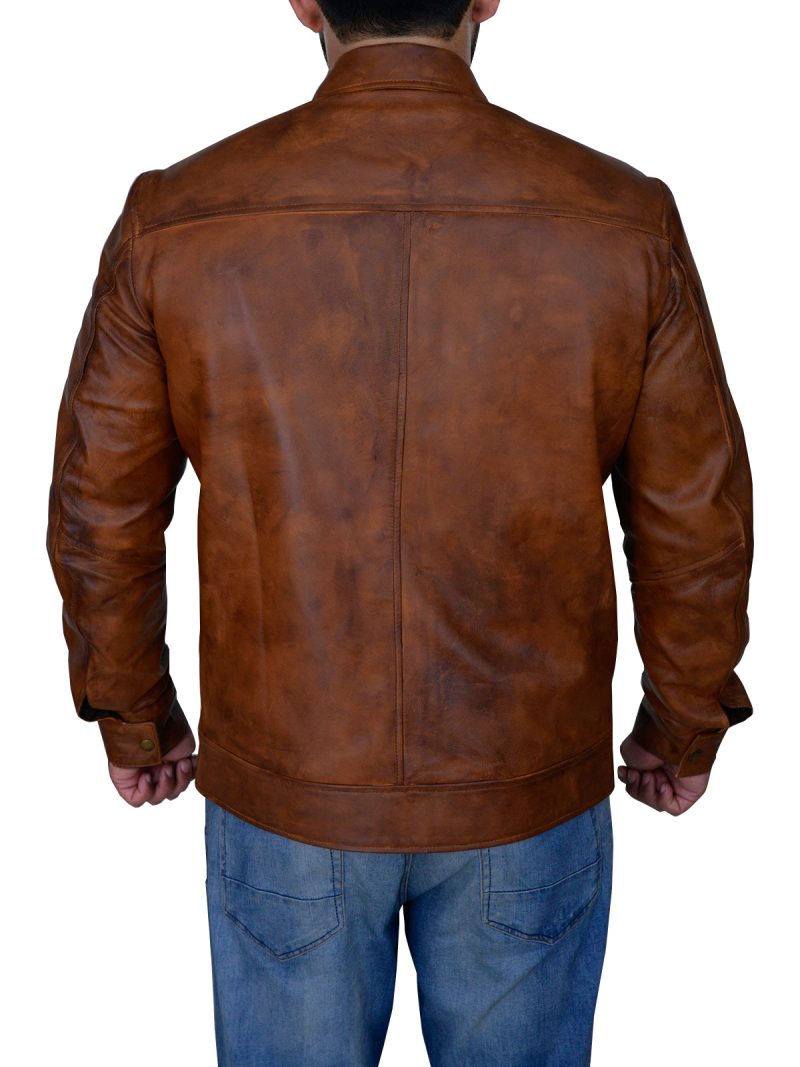 trendy distressed brown leather jacket