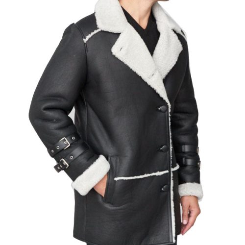 warren shearling sheepskin car coat black p 4257 4