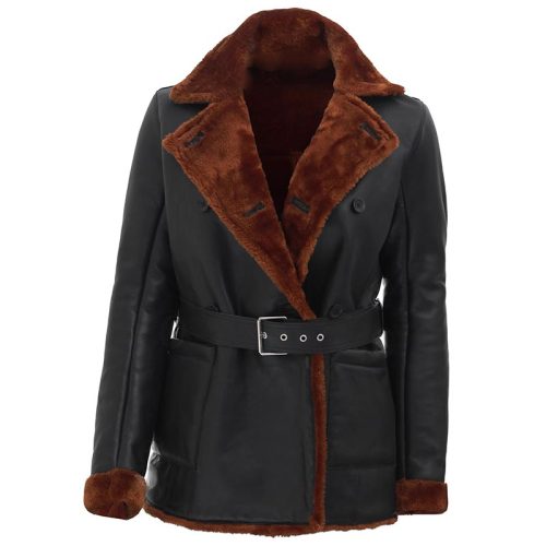 women 3 4 length winter leather coat