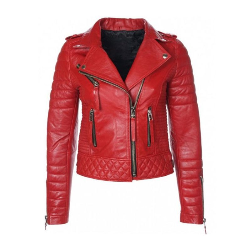 women Red leather jacket