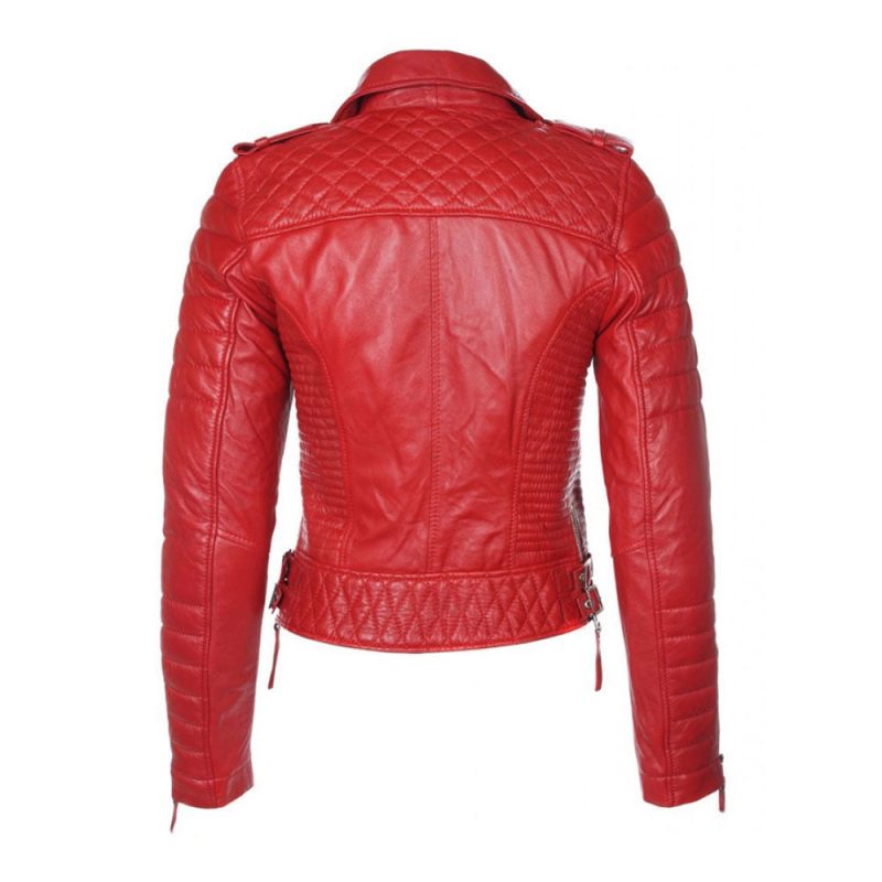 women Red leather jacket2