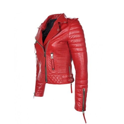 women Red leather jacket3