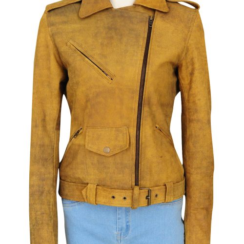 women brown leather jacket