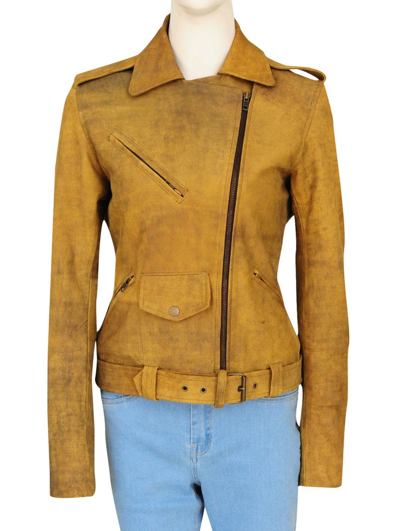 women brown leather jacket