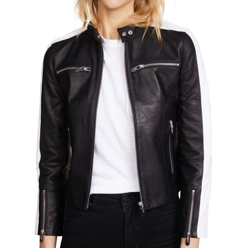 womens michel black cafe racer leather jacket 6